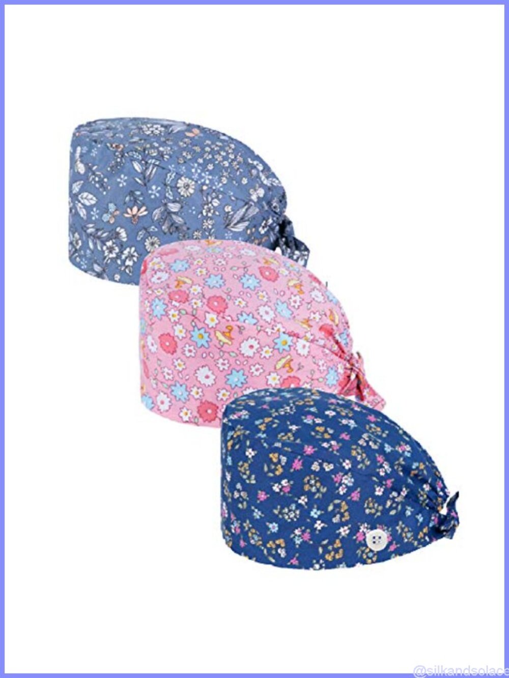 3 Pack Adjustable Cotton Turban Cap Bouffant Hats with Sweatband Buttons for